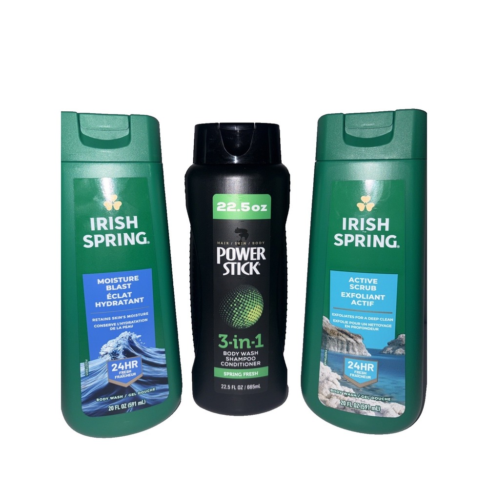 (3) Pack Power Stick 3-in-1 Shampoo Conditioner Body Wash / Irish Spring - Picture 1 of 5